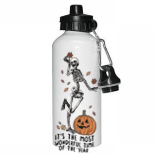 Its The Greatest Time Of The Year Funny Skeleton Halloween Meaningful Gift Aluminum Water Bottle