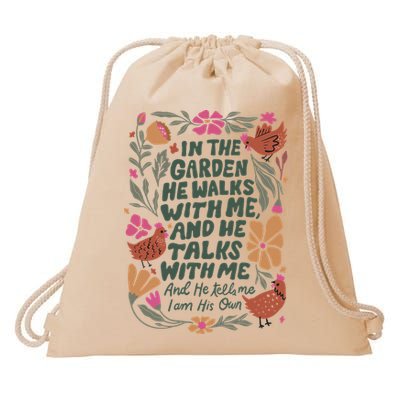 In The Garden He Walks With Me And He Talks With Me Drawstring Bag