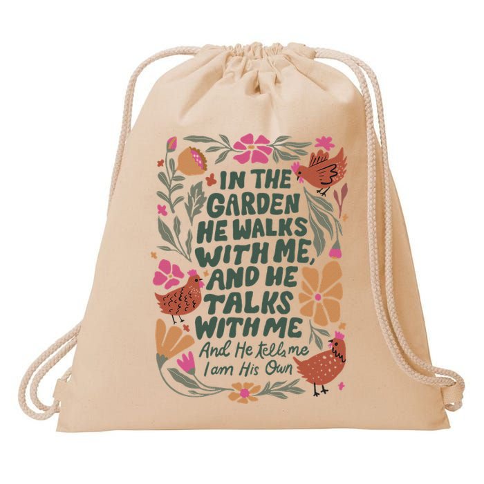 In The Garden He Walks With Me And He Talks With Me Drawstring Bag