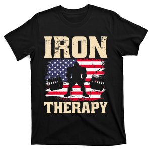 Iron Therapy Gym Deadlift Powerlift With USA Flag T-Shirt