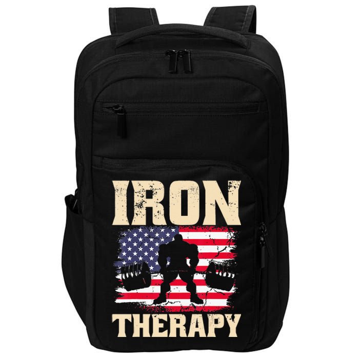 Iron Therapy Gym Deadlift Powerlift With USA Flag Impact Tech Backpack