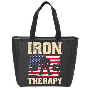 Iron Therapy Gym Deadlift Powerlift With USA Flag Zip Tote Bag