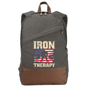 Iron Therapy Gym Deadlift Powerlift With USA Flag Cotton Canvas Backpack