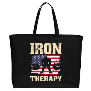 Iron Therapy Gym Deadlift Powerlift With USA Flag Cotton Canvas Jumbo Tote