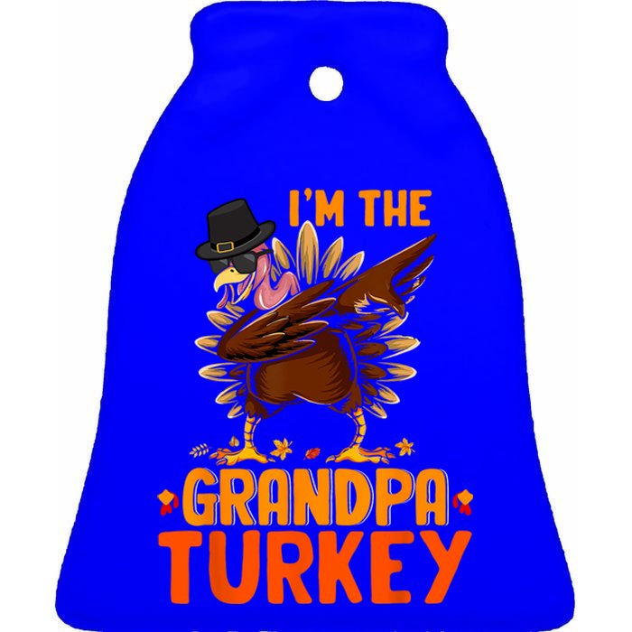 Im The Grandpa Turkey Thanksgiving Dabbing Turkey Family Funny Gift Ceramic Bell Ornament