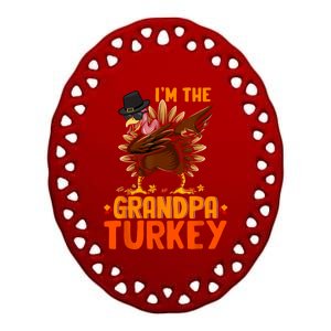 Im The Grandpa Turkey Thanksgiving Dabbing Turkey Family Funny Gift Ceramic Oval Ornament