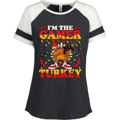 I'm The Gamer Turkey Gaming Boys Happy Funny Thanksgiving Enza Ladies Jersey Colorblock Tee