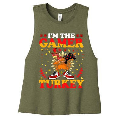 I'm The Gamer Turkey Gaming Boys Happy Funny Thanksgiving Women's Racerback Cropped Tank