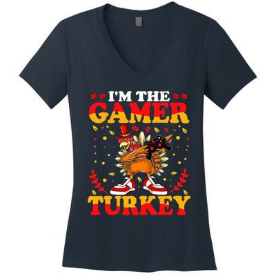 I'm The Gamer Turkey Gaming Boys Happy Funny Thanksgiving Women's V-Neck T-Shirt