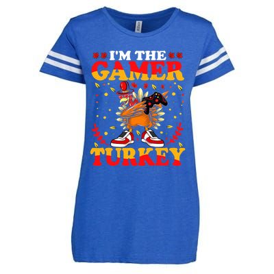 I'm The Gamer Turkey Gaming Boys Happy Funny Thanksgiving Enza Ladies Jersey Football T-Shirt