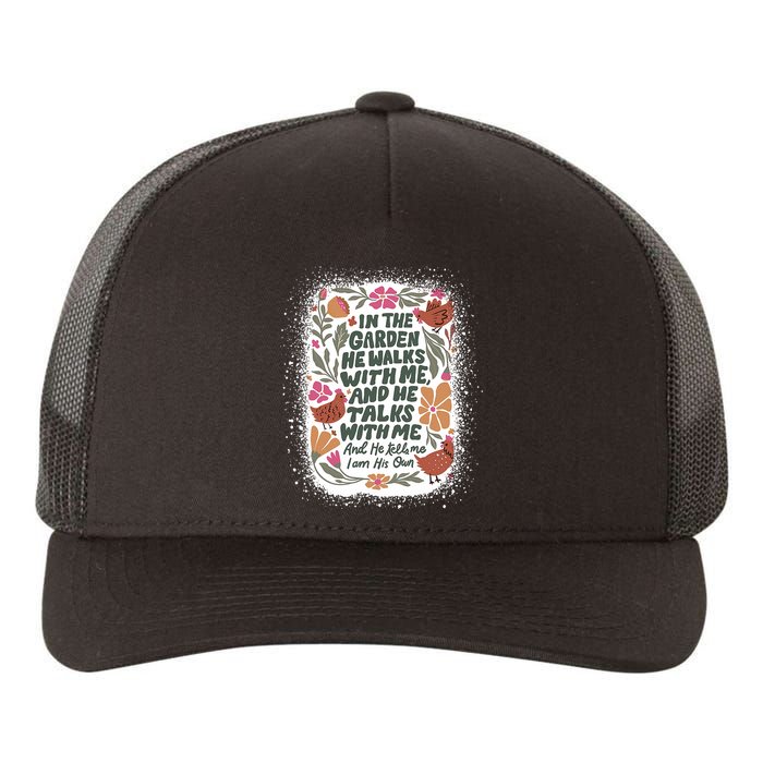 In The Garden He Walks With Me And He Talks With Me Funny Yupoong Adult 5-Panel Trucker Hat
