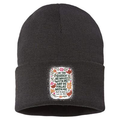 In The Garden He Walks With Me And He Talks With Me Funny Sustainable Knit Beanie