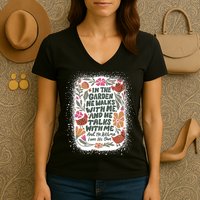 In The Garden He Walks With Me And He Talks With Me Funny Women's V-Neck T-Shirt