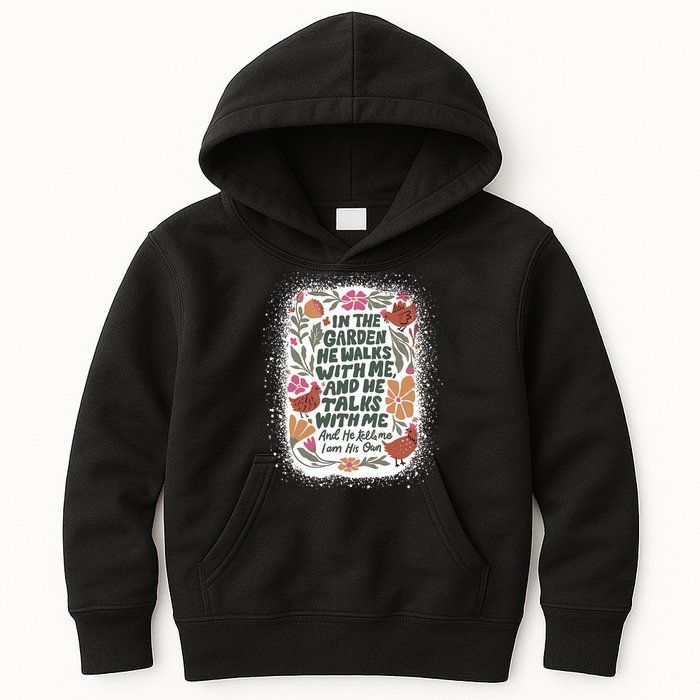 In The Garden He Walks With Me And He Talks With Me Funny Kids Hoodie