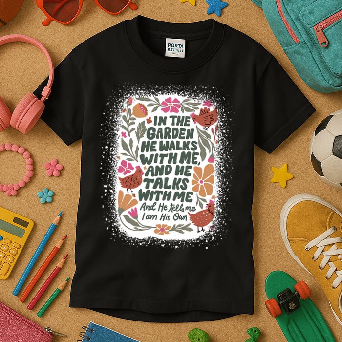 In The Garden He Walks With Me And He Talks With Me Funny Kids T-Shirt