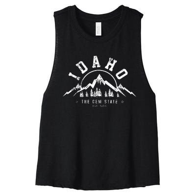 Idaho The Gem State Est 1890 Vintage Mountains Women's Racerback Cropped Tank