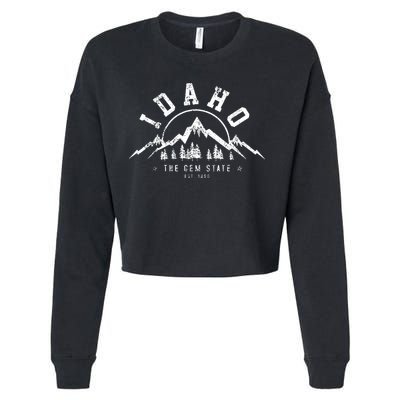 Idaho The Gem State Est 1890 Vintage Mountains Cropped Pullover Crew