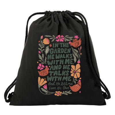 In The Garden He Walks With Me And He Talks With Me Drawstring Bag