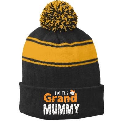 Im The Grand Mummy Funny Grandma Family Halloween Stripe Pom Pom Beanie