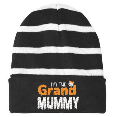 Im The Grand Mummy Funny Grandma Family Halloween Striped Beanie with Solid Band