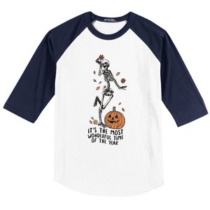 Its The Greatest Time Of The Year Funny Skeleton Halloween Cute Gift Baseball Sleeve Shirt