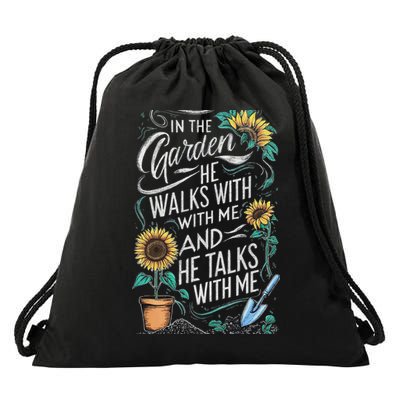 In The Garden He Walks With Me And He Talks With Me Funny Drawstring Bag