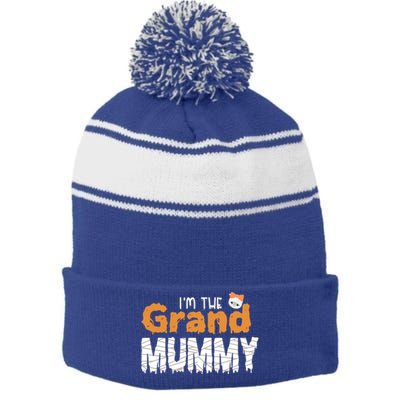 IM The Grand Mummy Funny Grandma Family Halloween Cute Gift Stripe Pom Pom Beanie