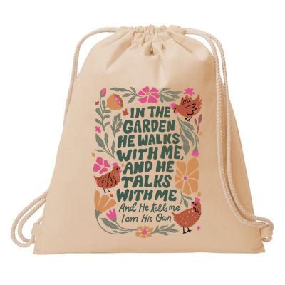In The Garden He Walks With Me And He Talks With Me Drawstring Bag