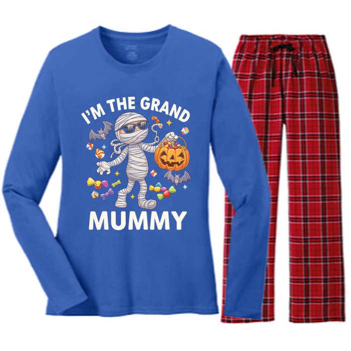 IM The Grand Mummy Halloween Candy Bat Mummy Gift Women's Long Sleeve Flannel Pajama Set 