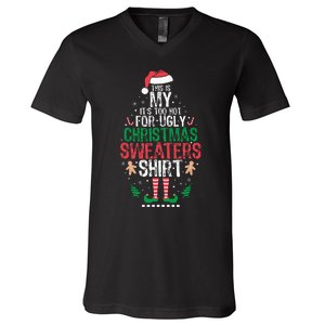 It's Too Hot For Ugly Christmas Funny Xmas  V-Neck T-Shirt