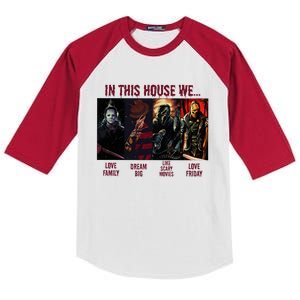 In This House We Halloween Horror Movie Characters Scary Kids Colorblock Raglan Jersey