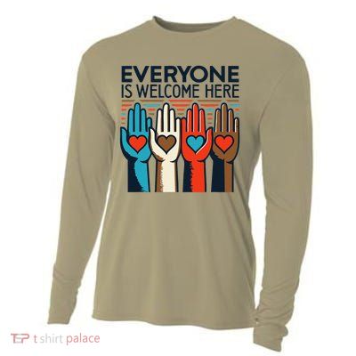 Idaho Teacher Heart Hands Everyone is Welcome Here Cooling Performance Long Sleeve Crew