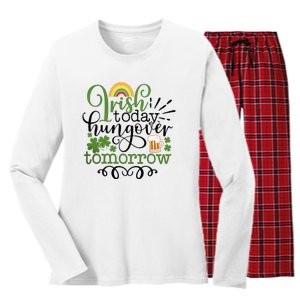 Irish Today Hungover Tomorrow Saint Patrick's Day Drinking Women's Long Sleeve Flannel Pajama Set 