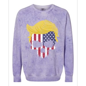 Iconic Trump Hair Skull Usa Flag Funny Republican Gift Great Gift Colorblast Crewneck Sweatshirt