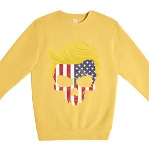 Iconic Trump Hair Skull Usa Flag Funny Republican Gift Great Gift Premium Crewneck Sweatshirt