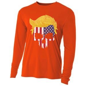 Iconic Trump Hair Skull Usa Flag Funny Republican Gift Great Gift Cooling Performance Long Sleeve Crew