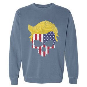 Iconic Trump Hair Skull Usa Flag Funny Republican Gift Great Gift Garment-Dyed Sweatshirt