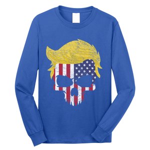 Iconic Trump Hair Skull Usa Flag Funny Republican Gift Great Gift Long Sleeve Shirt