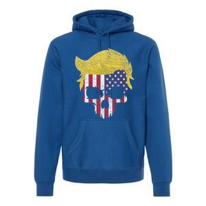 Iconic Trump Hair Skull Usa Flag Funny Republican Gift Great Gift Premium Hoodie