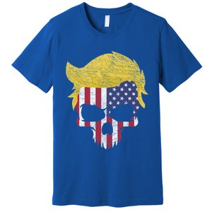 Iconic Trump Hair Skull Usa Flag Funny Republican Gift Great Gift Premium T-Shirt