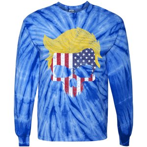 Iconic Trump Hair Skull Usa Flag Funny Republican Gift Great Gift Tie-Dye Long Sleeve Shirt