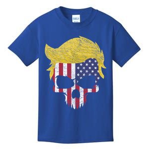 Iconic Trump Hair Skull Usa Flag Funny Republican Gift Great Gift Kids T-Shirt