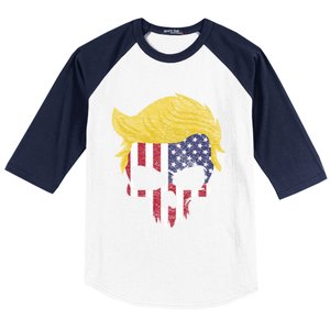 Iconic Trump Hair Skull Usa Flag Funny Republican Gift Great Gift Baseball Sleeve Shirt