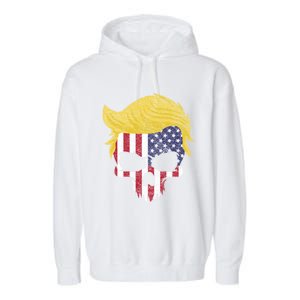 Iconic Trump Hair Skull Usa Flag Funny Republican Gift Great Gift Garment-Dyed Fleece Hoodie