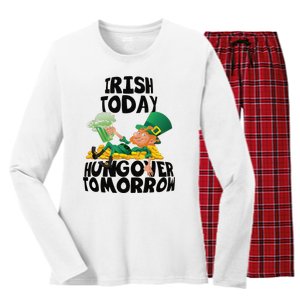 Irish Today Hungover Tomorrow Drinking Saint Patrick's Day Women's Long Sleeve Flannel Pajama Set 