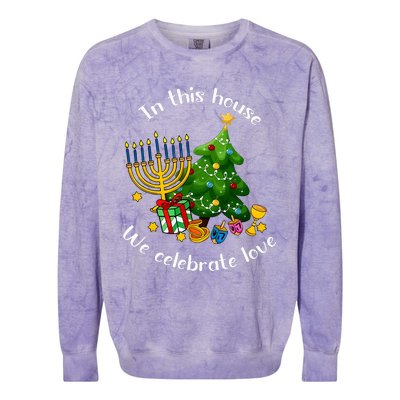 In This House We Celebrate Love Teacher Christmas Colorblast Crewneck Sweatshirt