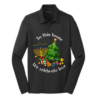 In This House We Celebrate Love Teacher Christmas Silk Touch Performance Long Sleeve Polo