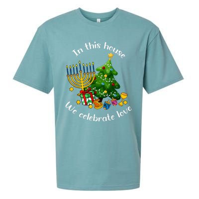 In This House We Celebrate Love Teacher Christmas Sueded Cloud Jersey T-Shirt