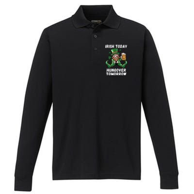 IRISH TODAY HUNGOVER TOMORROW ST PATRICKS DAY Performance Long Sleeve Polo