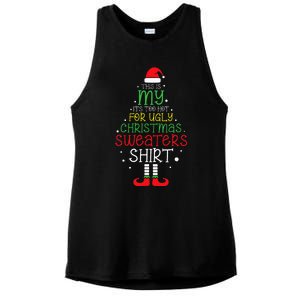 It's Too Hot For Ugly Christmas funny holiday Ladies PosiCharge Tri-Blend Wicking Tank